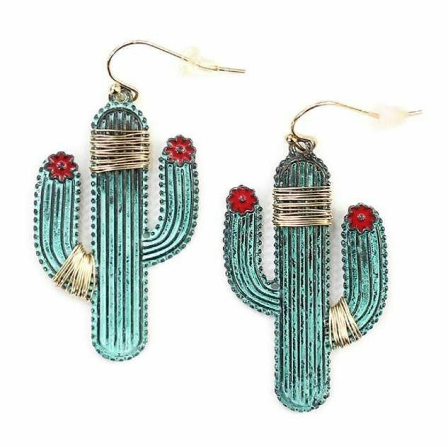 * Wyo-Horse Wire Wrapped Saguaro Cactus Earrings Patina Premium Jewelry