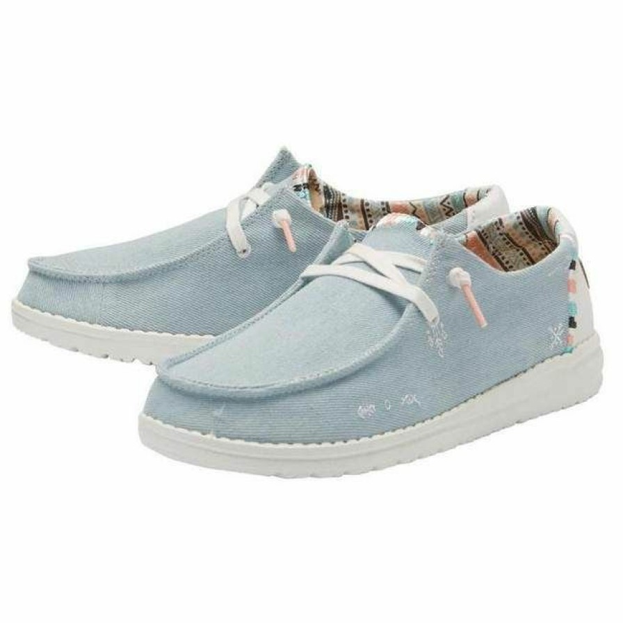 * Hey Dude Women'S Wendy Boho Shoes Crazy Deals Light Denim Slip Ons