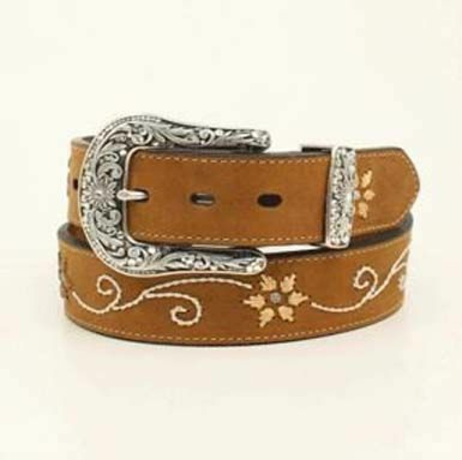 * Nocona Women'S Floral Leather Belt Outlet Brown Belts & Buckles