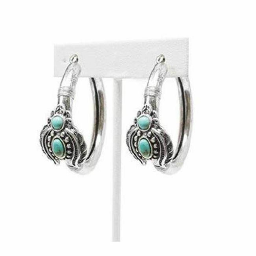 * Wyo-Horse Women'S Squash Blossom Style Hoop Earrings Turquoise, Metal Premium Jewelry