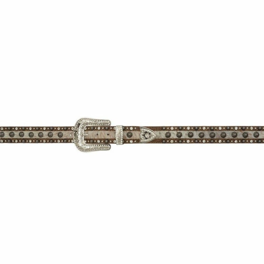 * 3D Belt Company Women'S Silver Stud Angel Ranch Belt Hot Selling Brown Belts & Buckles