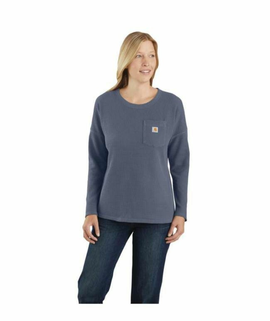 * Carhartt Women'S Relaxed Fit Heavyweight Crewneck Thermal Pocket Long Sleeve Shirt New Threads Shirts