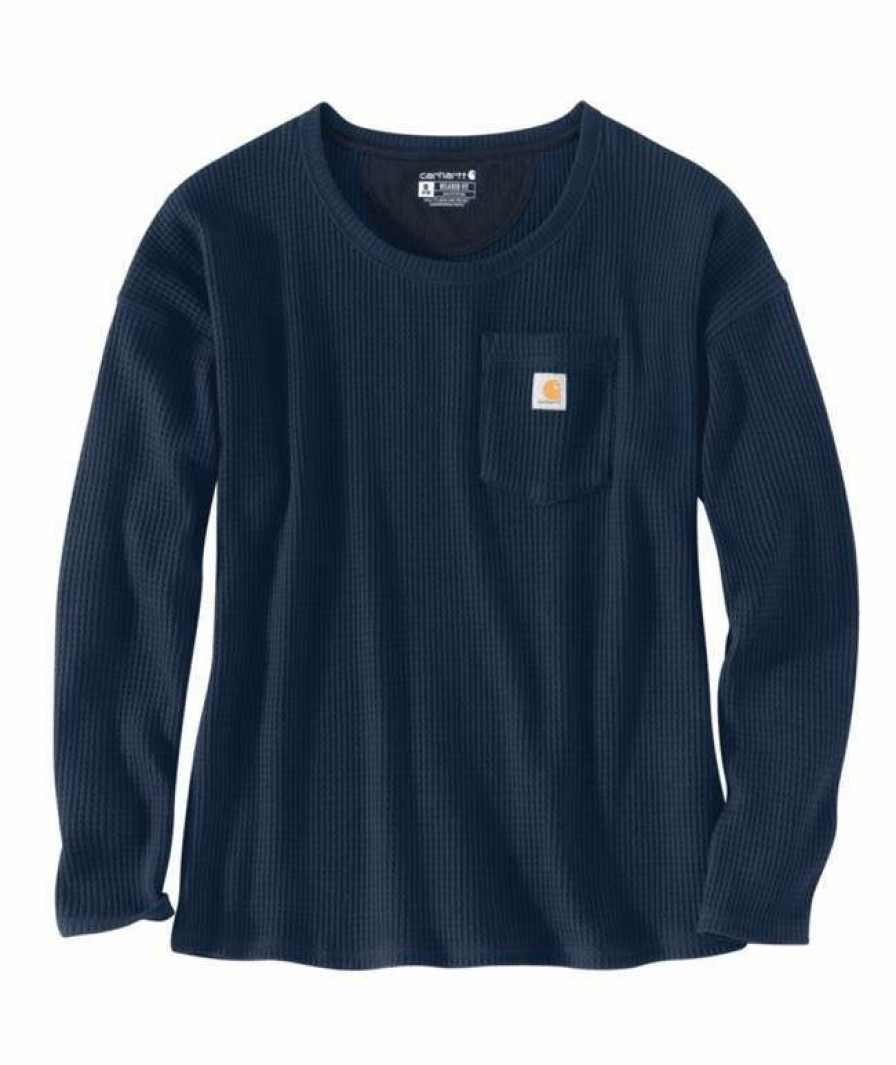 * Carhartt Women'S Relaxed Fit Heavyweight Crewneck Thermal Pocket Long Sleeve Shirt New Threads Shirts