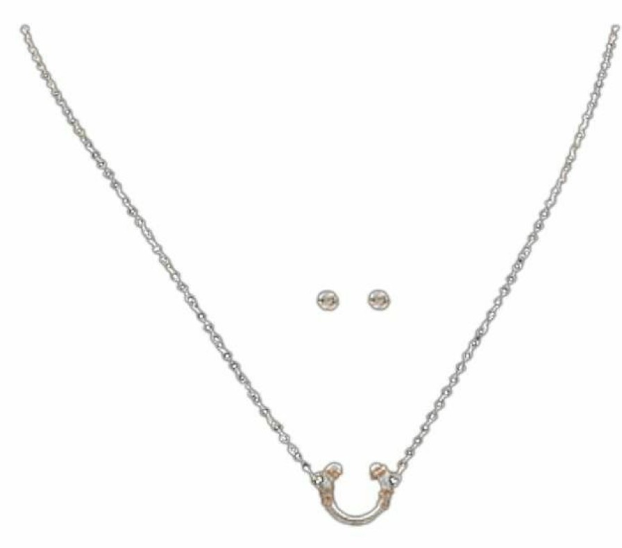 * Blazin Roxx Horseshoe Necklace With Stud Earrings Jewelry Set Silver Cheap Jewelry