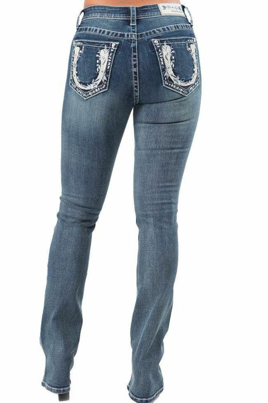 * Grace In La Women'S Horseshoe Pocket Mid Rise Bootcut Jeans Discount Pants