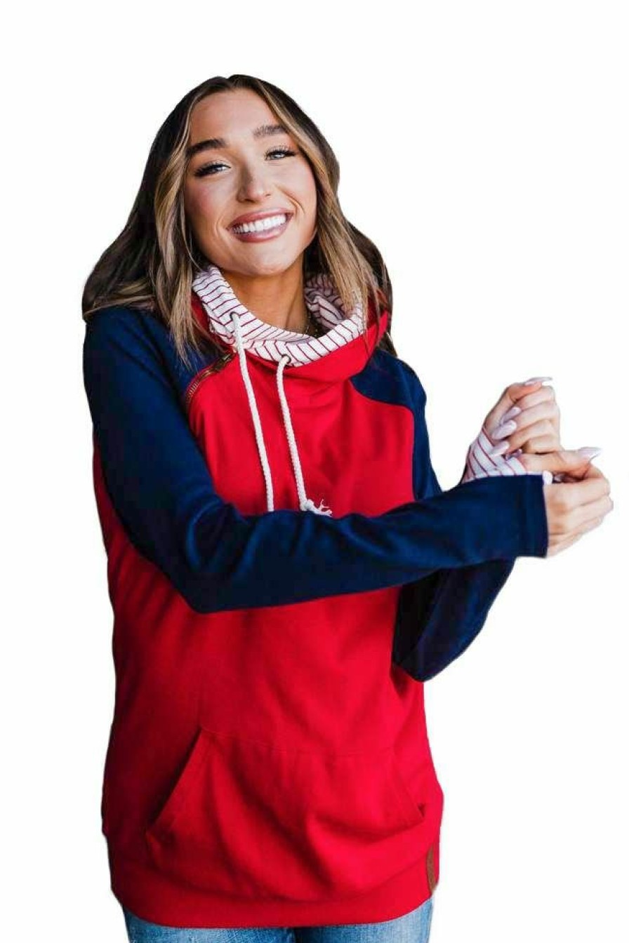 * Ampersand Avenue Women'S Land Of The Free Doublehood Sweatshirt Popular Red Hoodies & Sweatshirts