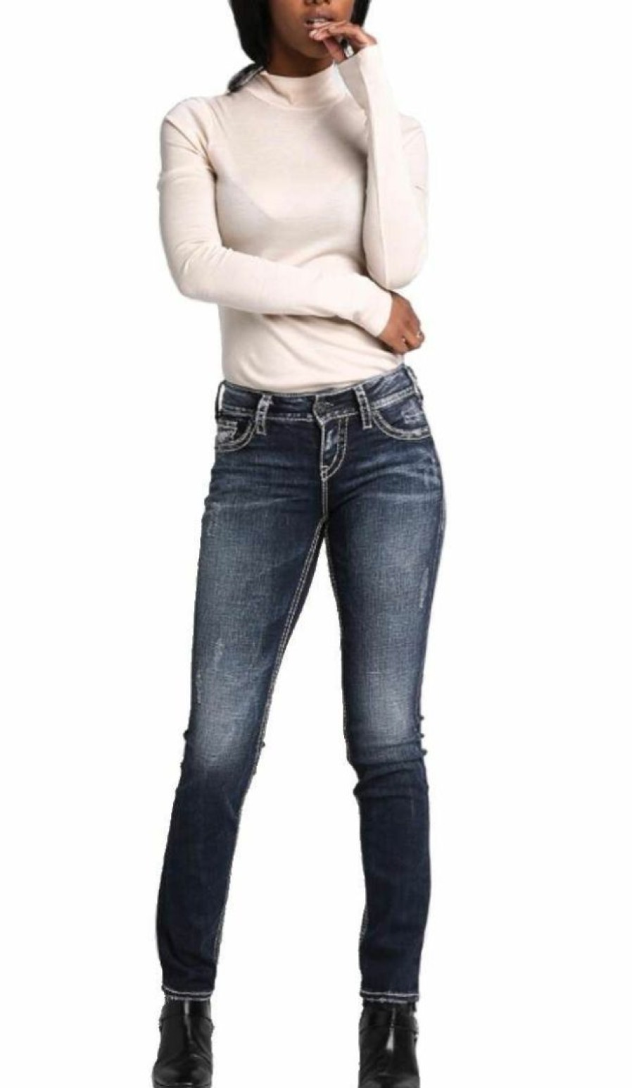 * Silver Jeans Women'S Suki Mid Rise Straight Leg Jeans Online Sales Pants