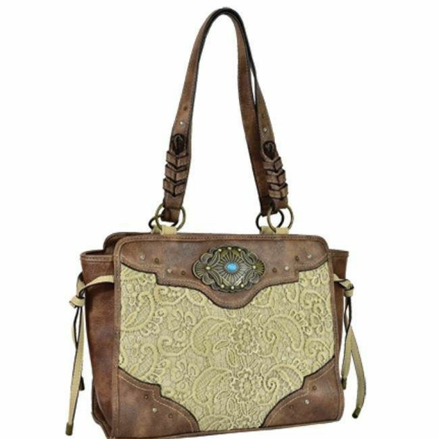 * Justin Women'S Satchel Lace Purse Cream/Brown Best Price Bags & Purses