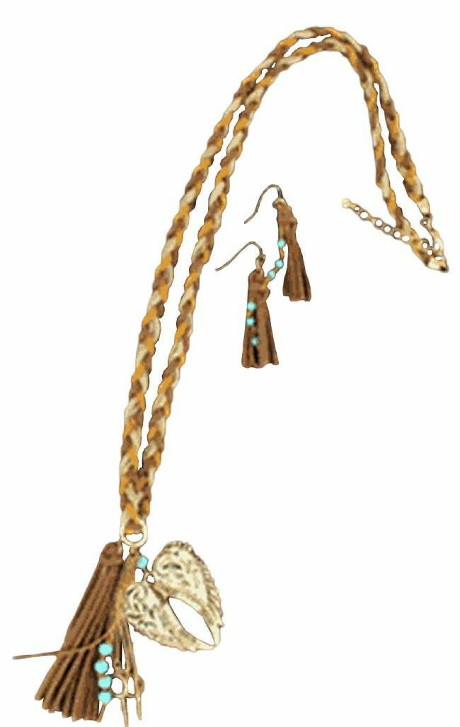 * Blazin Roxx Women'S Braided Fringe Necklace Set Brown Premium Jewelry